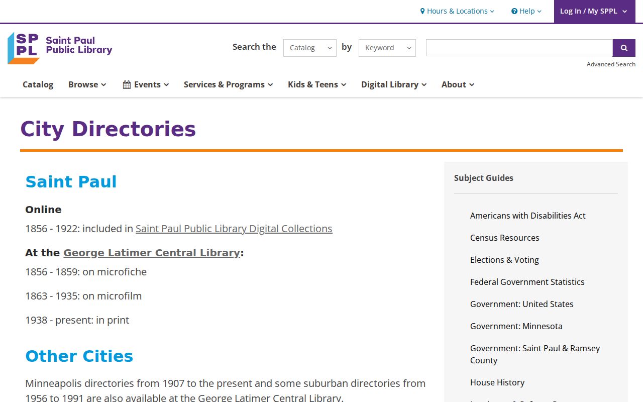 South St. Paul city directory collection information page