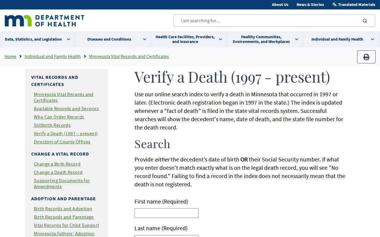 South St. Paul residents directory Minnesota death verification search