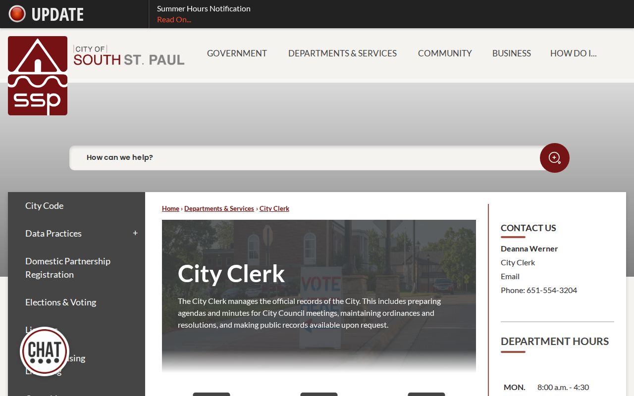South St. Paul residents directory City Clerk municipal record screen