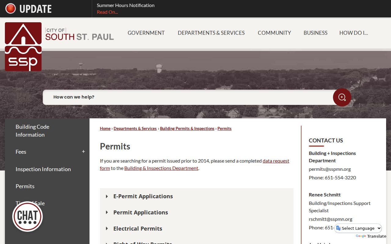 South St. Paul street directory permit resources on the city permits page