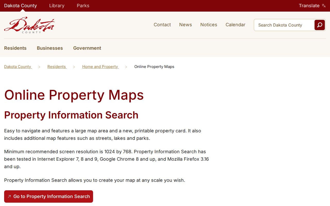 Dakota County online property maps overview used with a South St. Paul ZIP code search